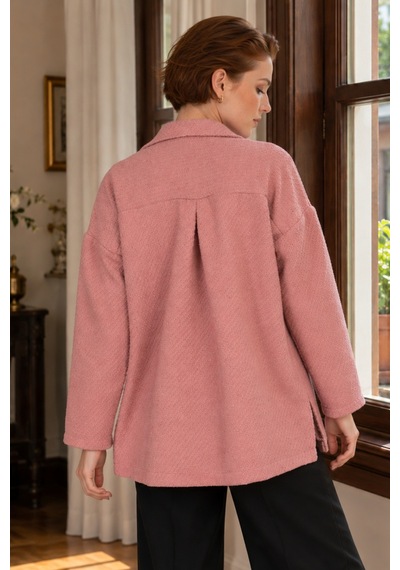 Armonika Kadın Açık Pembe Erkek Yaka Yanları Yırtmaçlı Oversize Ceket Arm-26k001009