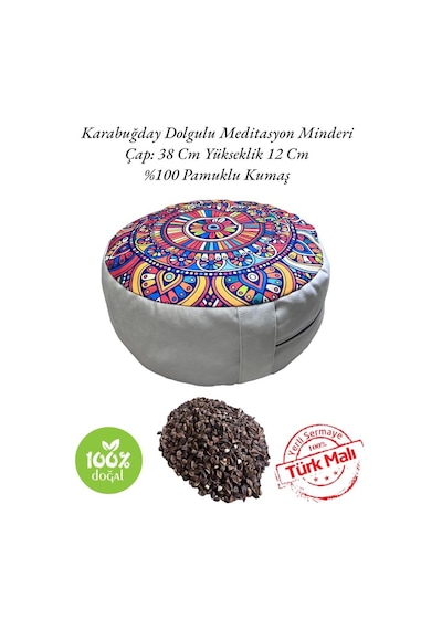 Zafu Karabuğday Dolgulu Meditasyon Minderi Mandala 2024-1m Mor