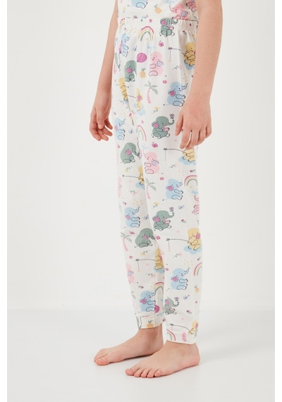 Lela % 100 Pamuk Bisiklet Yaka Kısa Kollu Kız Çocuk Pijama Takımı 6651004 Ekru