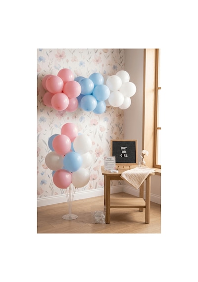 Gender Reveal Cinsiyet Partisi Süsleme Deluxe Set Kız Mı Erkek Mi Koyu Gri Keçe Yazı Panosu Standlı Pompa Balon Zincirli 7 Li Şeffaf Balon Standlı Tüm Yaşlar