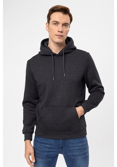 Süvari Oversize Geniş Kesim Pamuklu Yumuşak Dokulu Içi Polarlı Basic Kapüşonlu Sweatshirt Antrasit S08