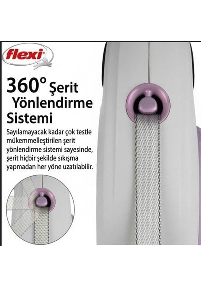 Flexi Select Köpek Otomatik Gezdirme Şerit Kayışı Gri & Lila - 7 M Açık Mavi
