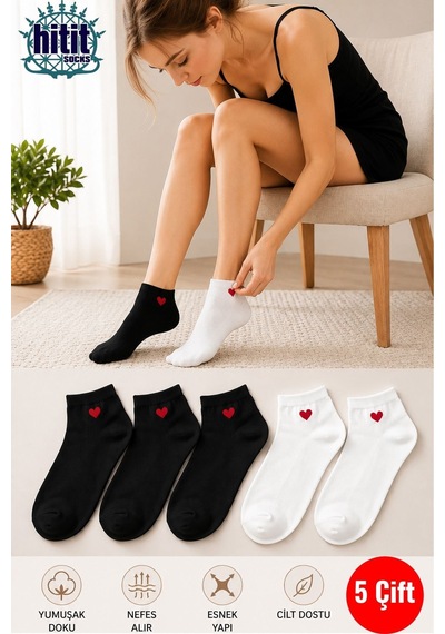 Hitit Socks Kadın 5 Çift Pamuklu Günlük Kullanım İçin Kalp Desenli Kısa Patik Bilek Çorabı Çok Renk Siyah Beyaz Hitit Socks Kadın 5 Çift Pamuklu Günlük Kullanım İçin Kalp Desenli Kısa Patik Bilek Çorabı Çok Renk Siyah Beyaz