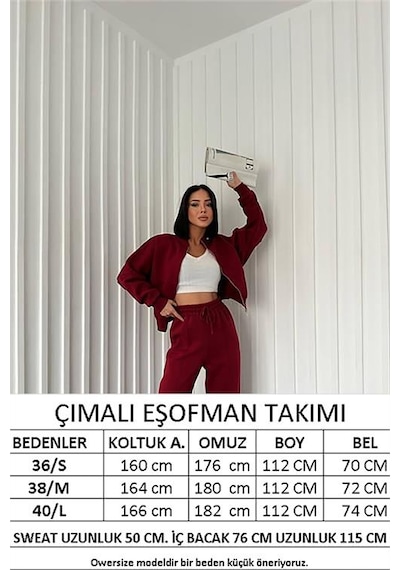 Neşeli Butik Kadın Kışlık Alt Üst Eşofman Takımı Nb0022 - Bordo Bordo