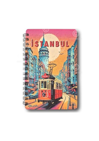 Simli Defter İstanbul A5 Yeni Yıl Çizgisiz Spiralli 14x21 Cm Taksim Tramvay Açık Gri