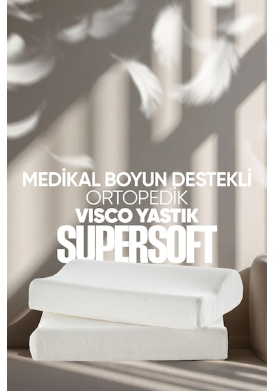 Ortopedik Visko Yastık - Boyun Düzleşmesi İçin Tek Taraflı Visco Yastık Süper Soft Beyaz