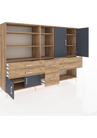Hyperion Dolap 10 Raflı 6 Çekmeceli 4 Kapaklı 220x44x163 Çam-antr Çam-antrasit/çam Hyperion Dolap 10 Raflı 6 Çekmeceli 4 Kapaklı 220x44x163 Çam-antr Çam-antrasit/çam
