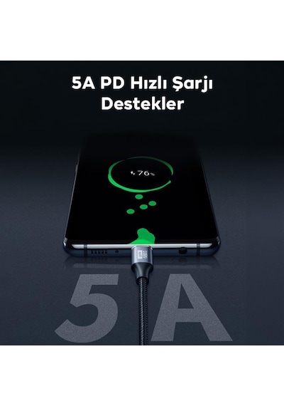 Coofbe Örgü Kablo 1mt Type-c Uzatma Kablosu 10gbps Veri Ve Görüntü Aktarım 5a Pd Hızlı Şarj Kablo