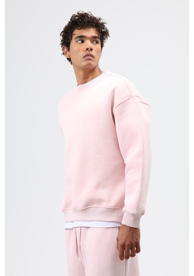 Vamos Basic Oversize Yıkamalı Sweatshirt Pembe