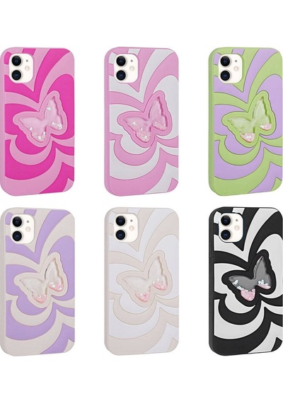 More Tr Apple Uyumlu iPhone 11 Kılıf Sıvılı Simli Kelebekli Tasarım Zore Vodena Kapak