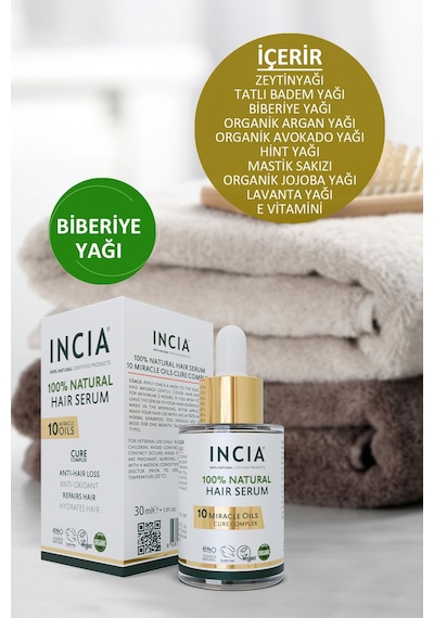 INCIA %100 Doğal Saç Bakım Serumu Biberiye Yağı Saç Dökülmesi Karşıtı 10 Değerli Yağ 30 ML