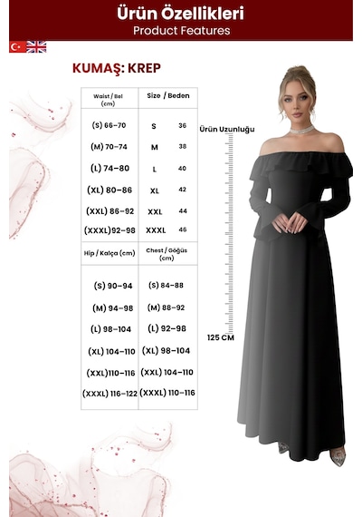 Zedefx Kadın Madonna Yaka Fırfırlı Elbise Siyah