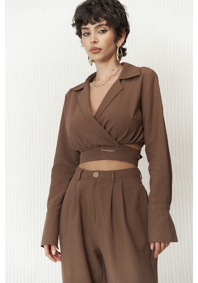 Mai Collection Mai Studios Co. Estila Kahve Crop Pantolon Takım Kahve