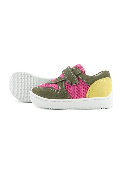 Rakerplus Bob Hakiki Deri Haki Yeşil Pembe Barefoot Cırtlı Lastikli Bebek Sneaker Ayakkabı Haki