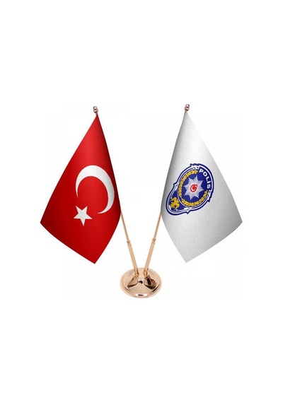 Masa Üstü Polis Logosu Bayrağı Türk Bayrağı İkili Pirinç Direk Ma