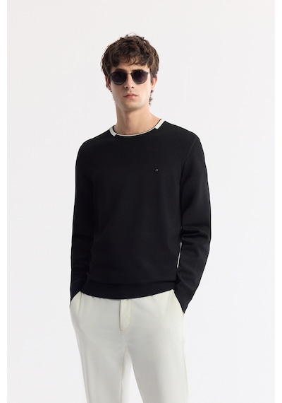 Avva Erkek Siyah Bisiklet Yaka Dokulu Rayon Tüylenmeyen Regular Fit Triko Kazak A51y5156