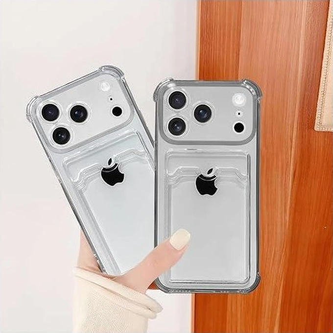 Apple Uyumlu iPhone 17 Pro Max Kılıf Kartlık Bölmeli Arkası Şeffaf Soft Dayanıklı Kılıf Kapak Şeffaf
