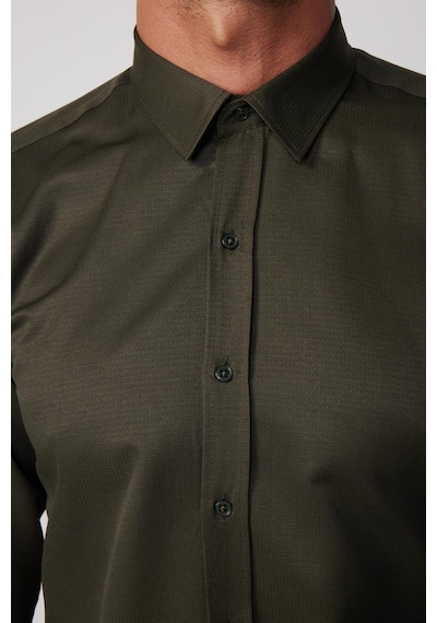 Tudors Modern Slim Fit Pamuklu Kolay Ütü Armürlü Haki Erkek Gömlek - Tudors-28352-haki Haki