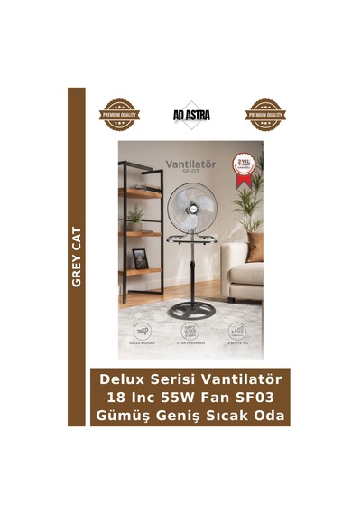 Delux Serisi Vantilatör 18 Inc 55w Fan Sf03 Gümüş Geniş Sıcak Oda