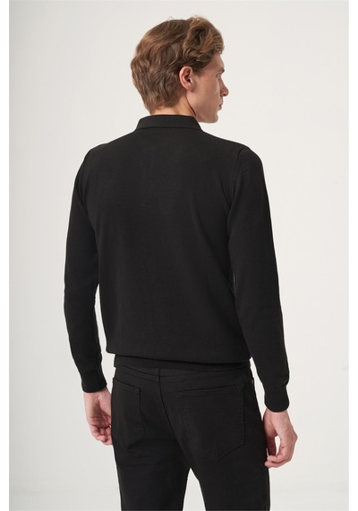 İmza Siyah-füme Polo Yaka Uzun Kol Örme Comfort Fit Pamuklu Kazak 1012265153 Siyah - Füme