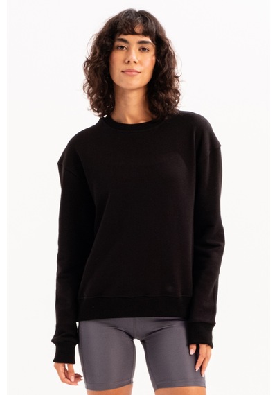 Justever Bisiklet Yaka Basic Kalıp Siyah Kadın Sweatshirt Eşofman Üstü - Aura Siyah