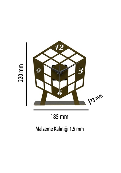 Küp Model Metal Lazer Kesim Akar Sessiz Mekanizmalı Masa Saati Gold