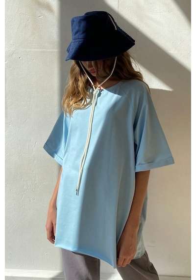 Mavi Oversize Basic Kadın Tişört Mavi