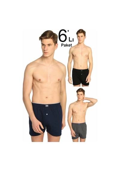 Tutku Erkek Karışık Renk 6'lı Paket Penye Düğmeli Boxer Arm9002 Siyah