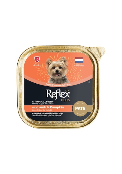 Reflex Plus Alu Tray Kuzu Etli ve Balkabaklı Pate Kıyılmış Küçük Irk Yetişkin Köpek Maması 4 x 85 G