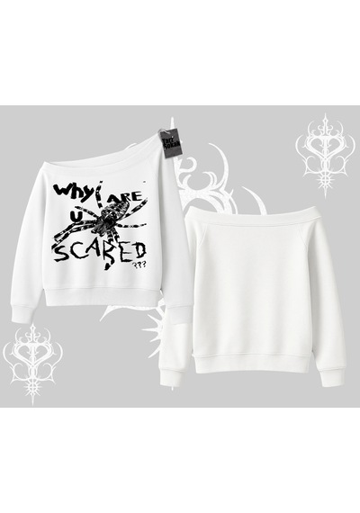 Beyaz Kayık Yaka Sweatshirt Why Are U Scared Beyaz