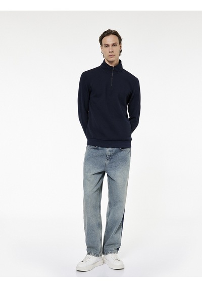 Koton Regular Fit Uzun Kollu Fermuar Detaylı Dik Yaka Sweatshirt Lacivert 7wam70009mk