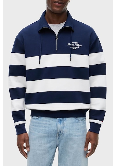 Tommy Hilfiger Relaxed Fit Fermuarlı Yaka Çizgili Sweat Erkek Sweat Mw0mw43190 Dcc Lacivert