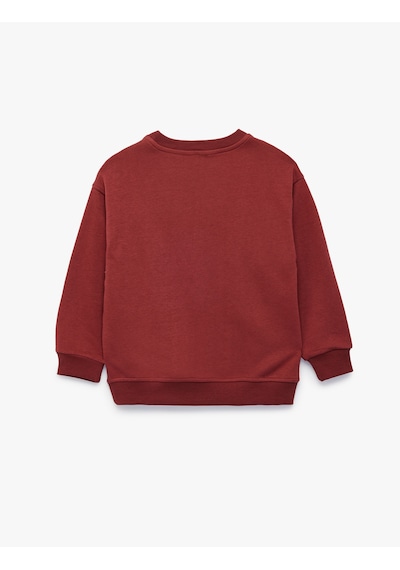 Koton Dinozor Baskılı Bisiklet Yaka Uzun Kollu Sweatshirt Bordo 7wkb10182tk