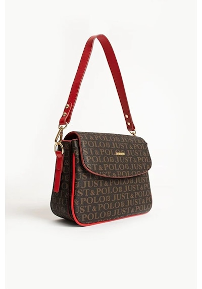 Just Polo Kadın Baskılı Ayarlanabilir Askılı Şık Ve Lüks El & Omuz Çantası Shoulder Bag Kahverengi - Kırmızı
