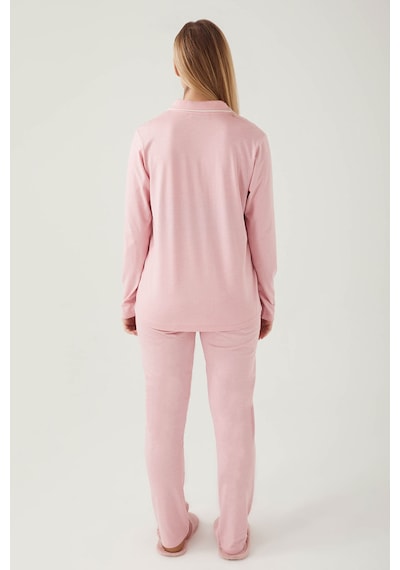 Pierre Cardin 7717 Gömlek Model Kadın Pijama Takım Gül Kurusu GÜL KURUSU