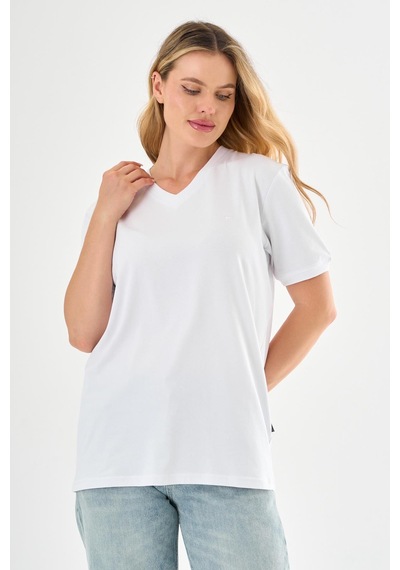 Pierre Cardin V Yaka Basic T-shirt Beyaz