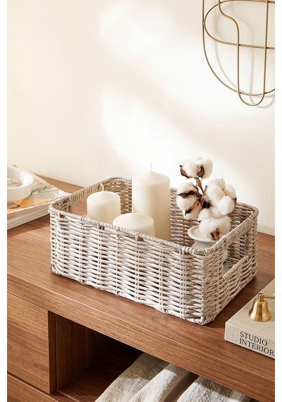 Ocean Home Textile Yıkanabilir Gri Pp Rattan Sepet 30 X 20 X 11 Cm