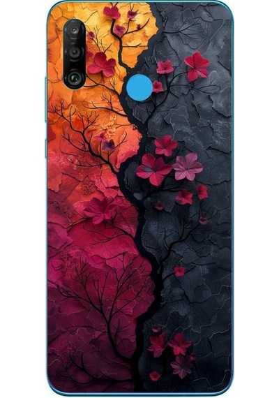 Huawei P30 Lite Uyumlu Yaprak Geçişkenliği Baskılı Silikon Kılıf Renkli