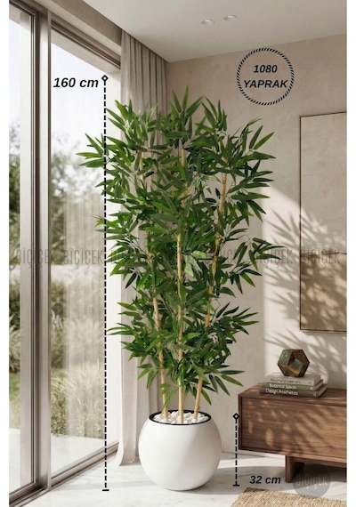 Yapay Bambu Ağacı 160 Cm Beyaz Küre Saksıda
