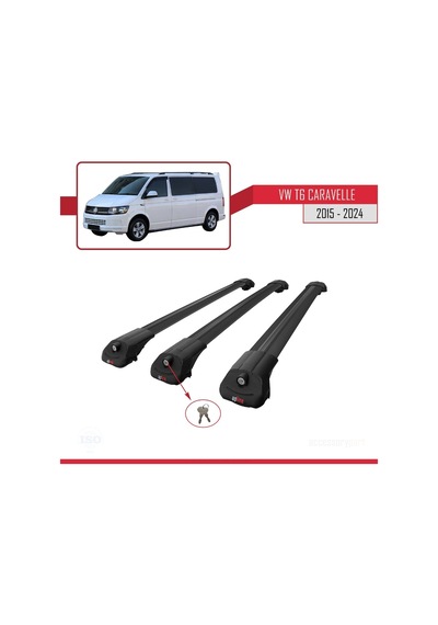 Volkswagen Caravelle T6 2015 Ve Sonrası İle Uyumlu Ace-1 Ara Atkı Tavan Barı Siyah 3 Adet Bar
