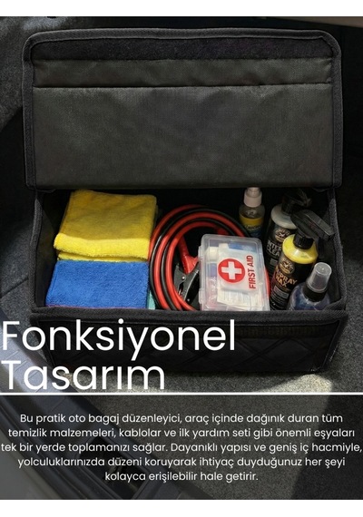 Araç Bagaj Düzenleyici Organizer Tay Tüyü Kaymaz Cırt Bantlı Geniş Hacimli Çanta A3