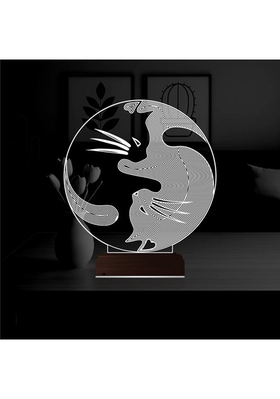 Luvivia Kedi Ying Yang Denge 3d Lamba - Masa Gece Lambası Şeffaf