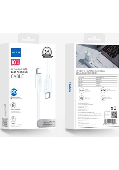 Z6 Type-c To Type-c 3a Pd 2 Metre Şarj Ve Data Kablosu Beyaz