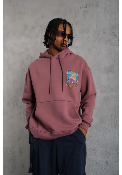Ertaştrendstore Erkek 3 İplik Pamuklu Kapüşonlu Baskılı Cepli Oversize Sweatshirt Hoodie - Gül Kurusu Çok Renk Ertaştrendstore Erkek 3 İplik Pamuklu Kapüşonlu Baskılı Cepli Oversize Sweatshirt Hoodie - Gül Kurusu Çok Renk