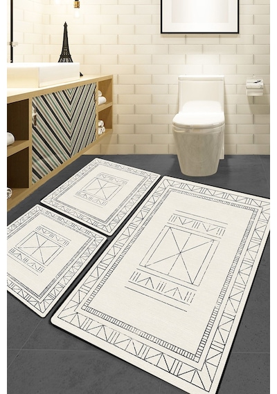 Touch Ekru 3'lü Set Banyo Halısı Djtbanyo Renkli