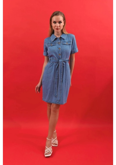 Banny Jeans Kemer Detaylı Jean Elbise 001