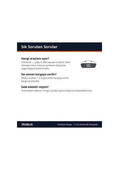 Trobus Oto İç Dikiz Aynası Ek Ayna Bombeli Lastikli Geçme Model 33,5x9 Cm