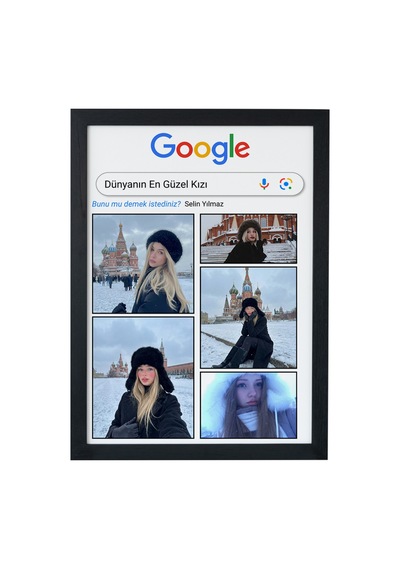 Google Arama Konseptli Kişiye Özel Poster Dünyanın En Güzel Kızı Tasarımı Çerçeveli Poster Tablo Siyah