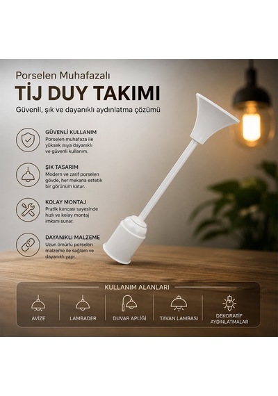 Tij Duy Takımı - E27 Uyumlu - Porselen Muhafazalı 1766574366053