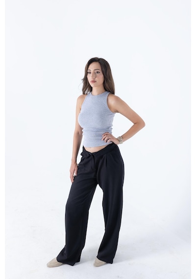 Comeor Fitilli Regular Fit Normal Kalıp Gri Bisiklet Yaka Sıfır Kol Pamuklu Kadın Atlet Gri
